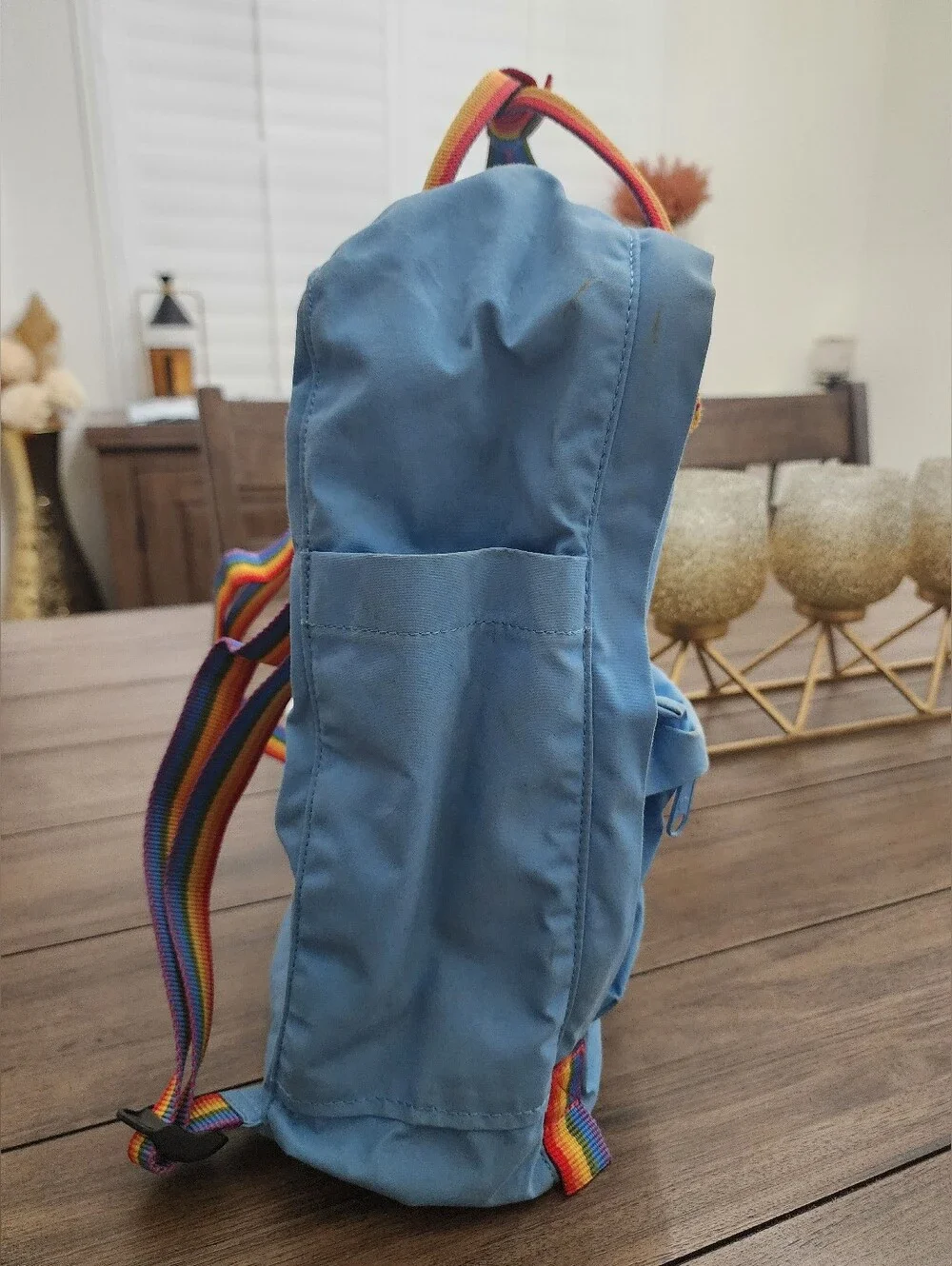 Classic Light Blue Backpack with Rainbow Accents